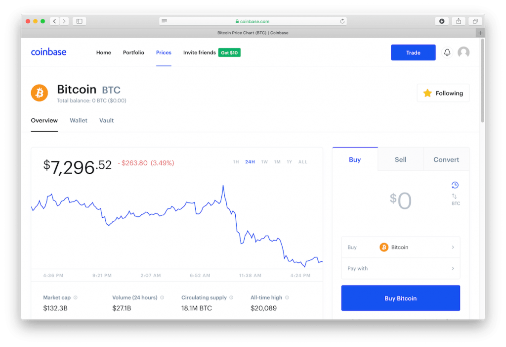 Screenshot of Coinbase’s dashboard.