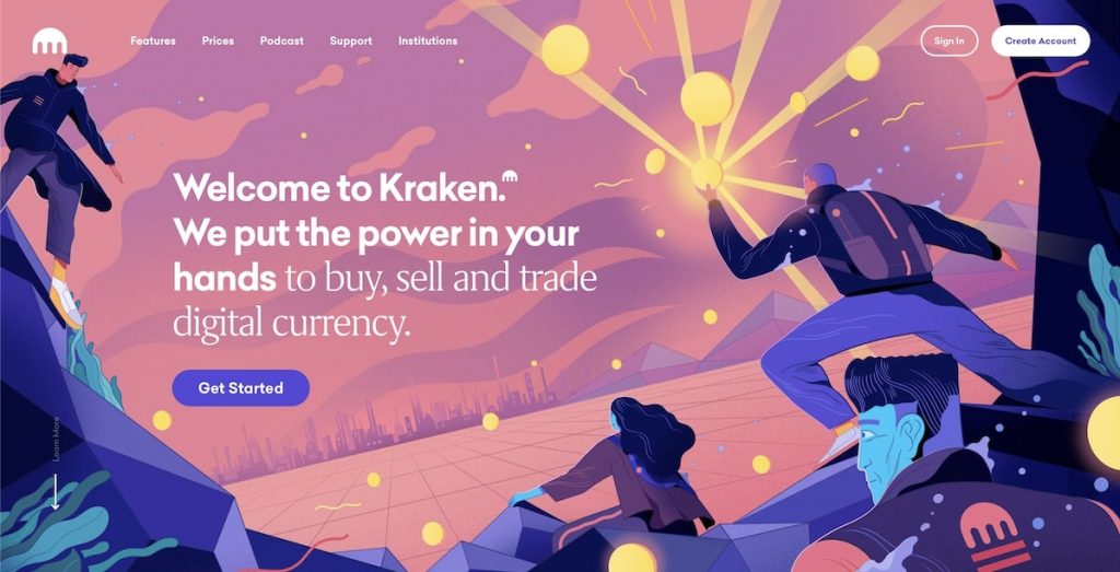 Screenshot of Kraken’s Homepage.